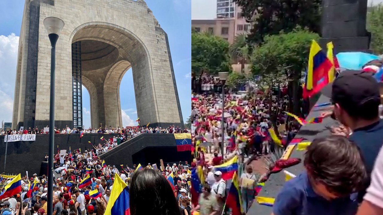 CDMX: Miles de Venezolanos se reúnen en el Monumento a la Revolución en protestas contra el "fraude en las elecciones" de Nicolas Maduro