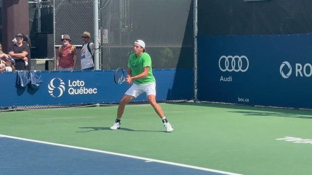 Arthur Cazaux warming up return of serve in Montreal