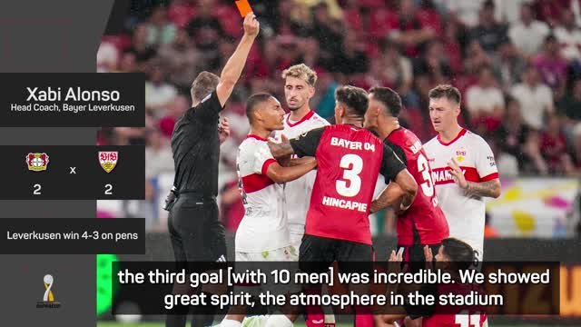 Alonso hails Leverkusen attitude in 10-man Super Cup win