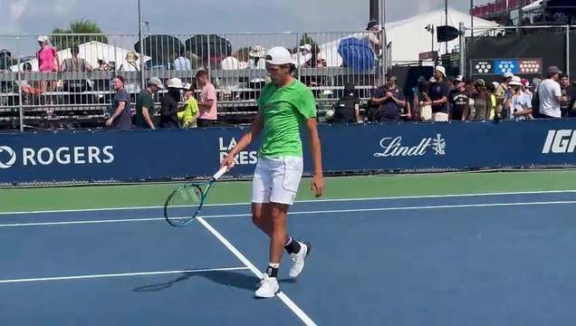 arthur Cazaux warming up his serve before match vs Max Purcell in Montreal
