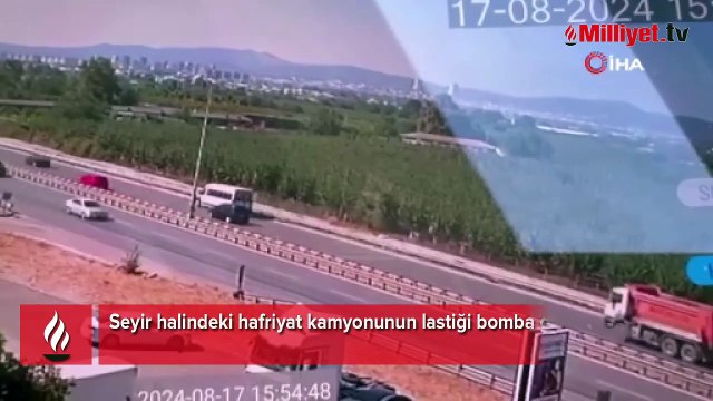 Hafriyat kamyonunun lastiği bomba gibi patladı