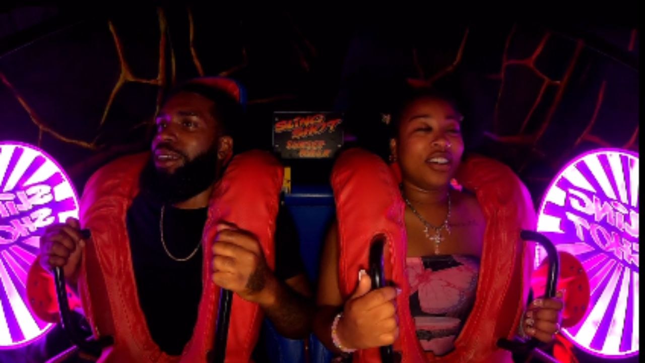 Couple screams through an unexpectedly intense slingshot ride adventure