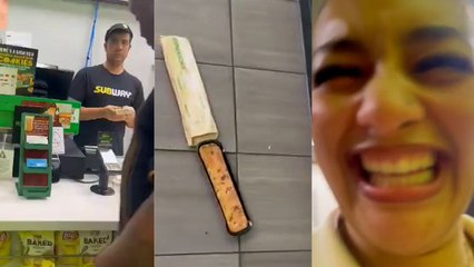 Moment Subway worker launches footlong cookie at customer