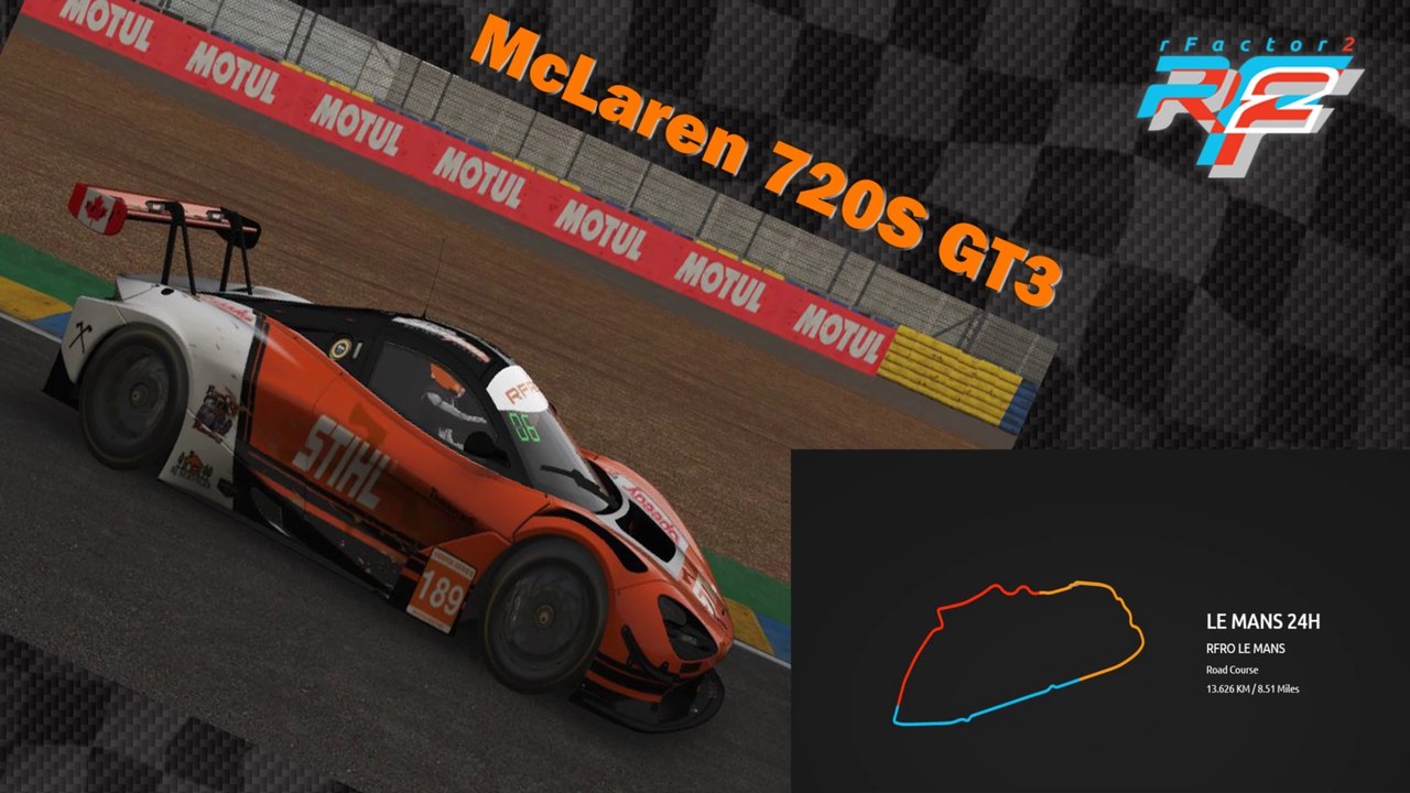 Tour de piste au Mans en McLaren 720S GT3 sur Rfactor 2