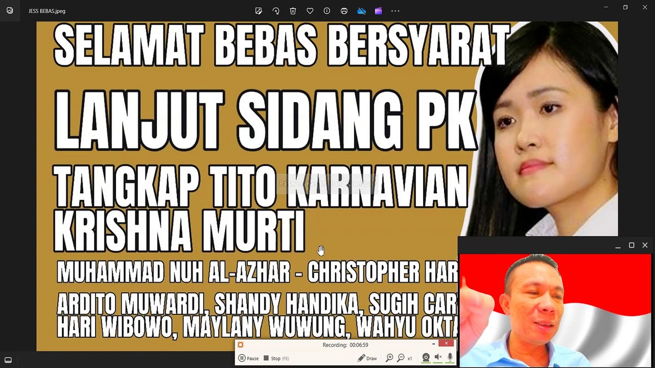 SELAMAT JESSICA WONGSO BEBAS BERSYARAT, LANJUT SIDANG PK BONGKAR REKAYASA VIDEO CCTV TITO KARNAVIAN