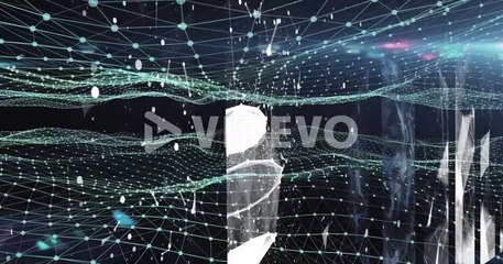 Animation of network of connections over glowing green mesh