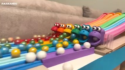 Marble Run Race Plasticine Monkeys ASMR Pop Tubes