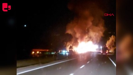 Tokat'ta seyir halindeki TIR alev alev yandı