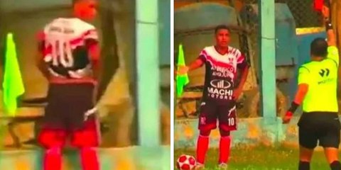 Saha kenarında tuvalet ihtiyacını gideren futbolcu, kırmız kartla oyundan atıldı