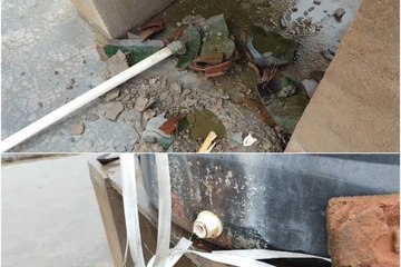 खैरथल: छत पर गिरी आकाशीय बिजली से हो गया गड्ढा, देखें वीडियो