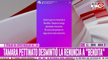 Tamara Pettinato desmintió la renuncia a "Bendita"