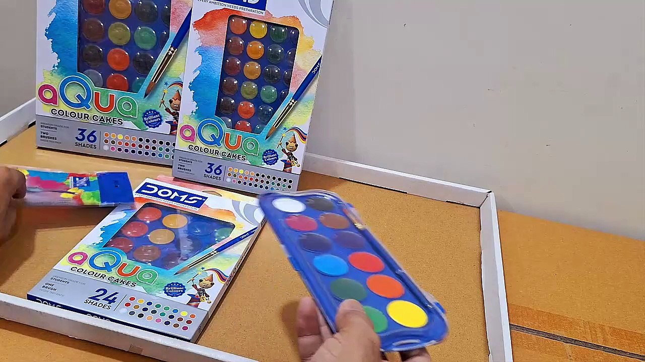 Unboxing and Review of Doms Non-Toxic Water Colour Cake Set with Paint Brush