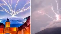 Guatemala: Así es como se ven los rayos ascendentes sobre el Volcán de Agua, uno de los más altos del país