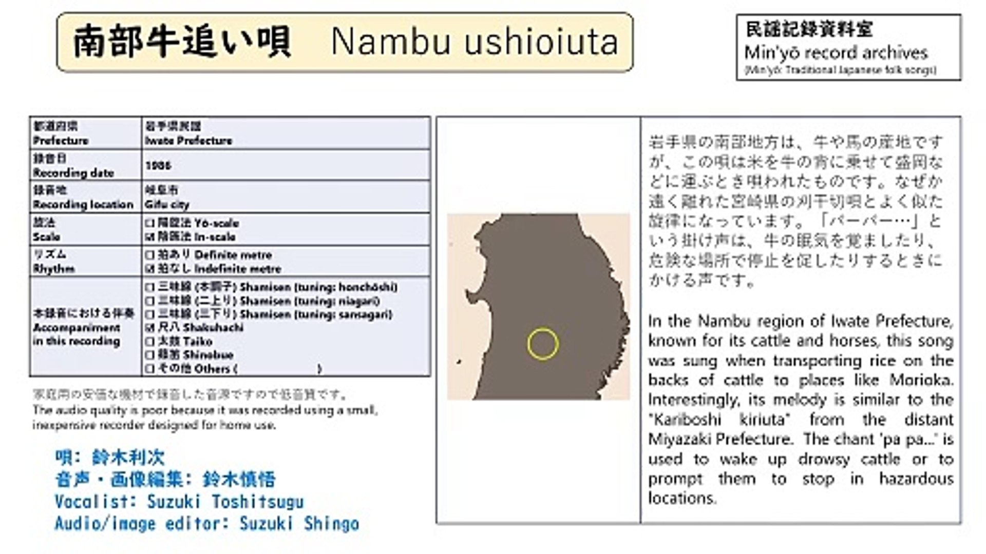 ⁣Nambu ushioiuta [Min'yō (traditional Japanese folk songs)] 南部牛追い唄 (日本民謡)