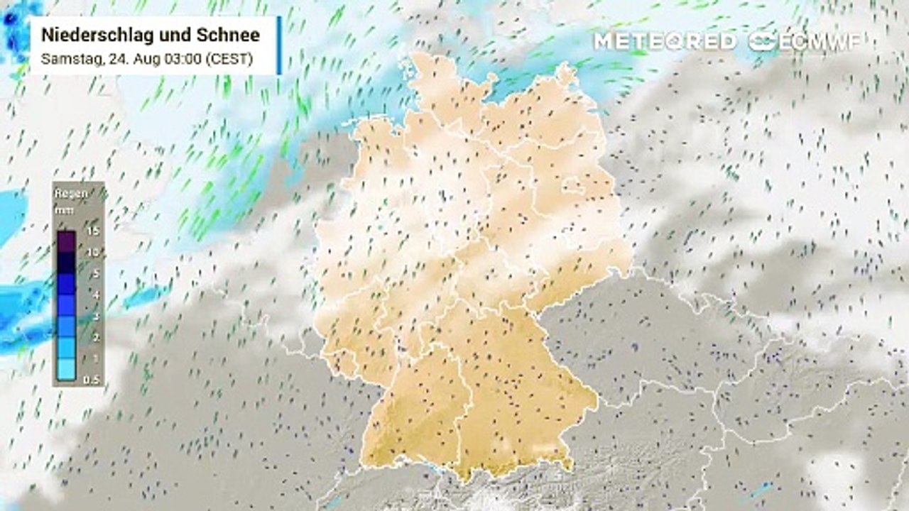 Zum Samstagabend ziehen aus Westen Schauer und Gewitter nach Deutschland: Es drohen auch Unwetter!