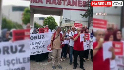 DİSK Gıda-İş Sendikası, hastane yemekhane işçilerinin taleplerini duyurmak için eylem yaptı