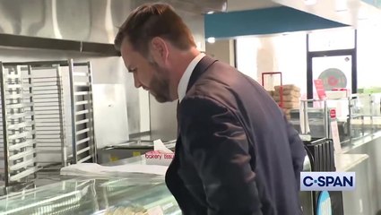 JD Vance awkwardly tries to make small talk as he struggles to order donuts