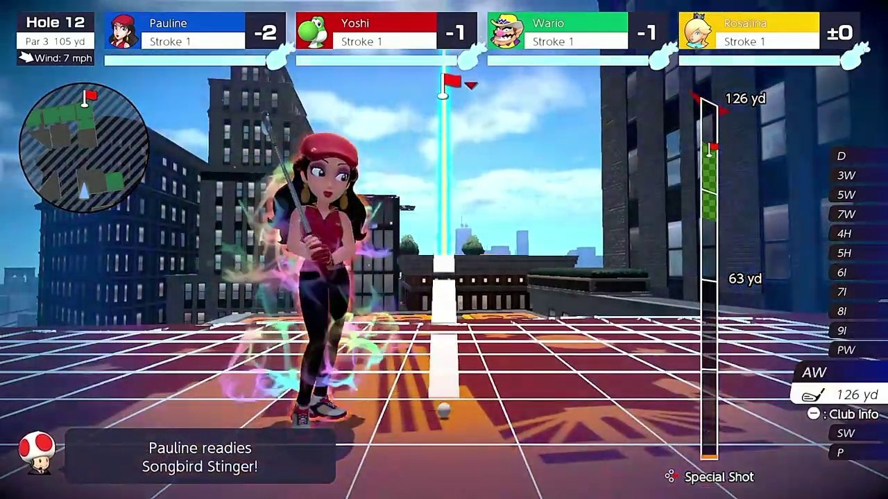 Mario Golf Super Rush Pauline vs Yoshi vs Wario vs Rosalina in New Donk City