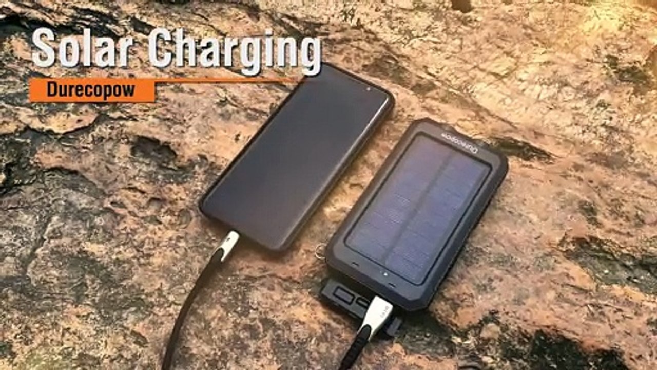 DURECOPOW S1008D Portable Solar Charger with LED Light| 20000mAh Waterproof & Dustproof portable Power Bank| Dual USB Ports| Intelligent Security Protection| Built in Compass