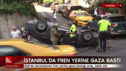 Şişli’de sürücüsünün fren yerine gaza bastığı araç, takla attı