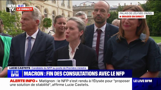 Lucie Castets (candidate du NFP au poste de Première ministre): Je me tiens prête dès aujourd'hui pour aller discuter avec les autres forces politiques