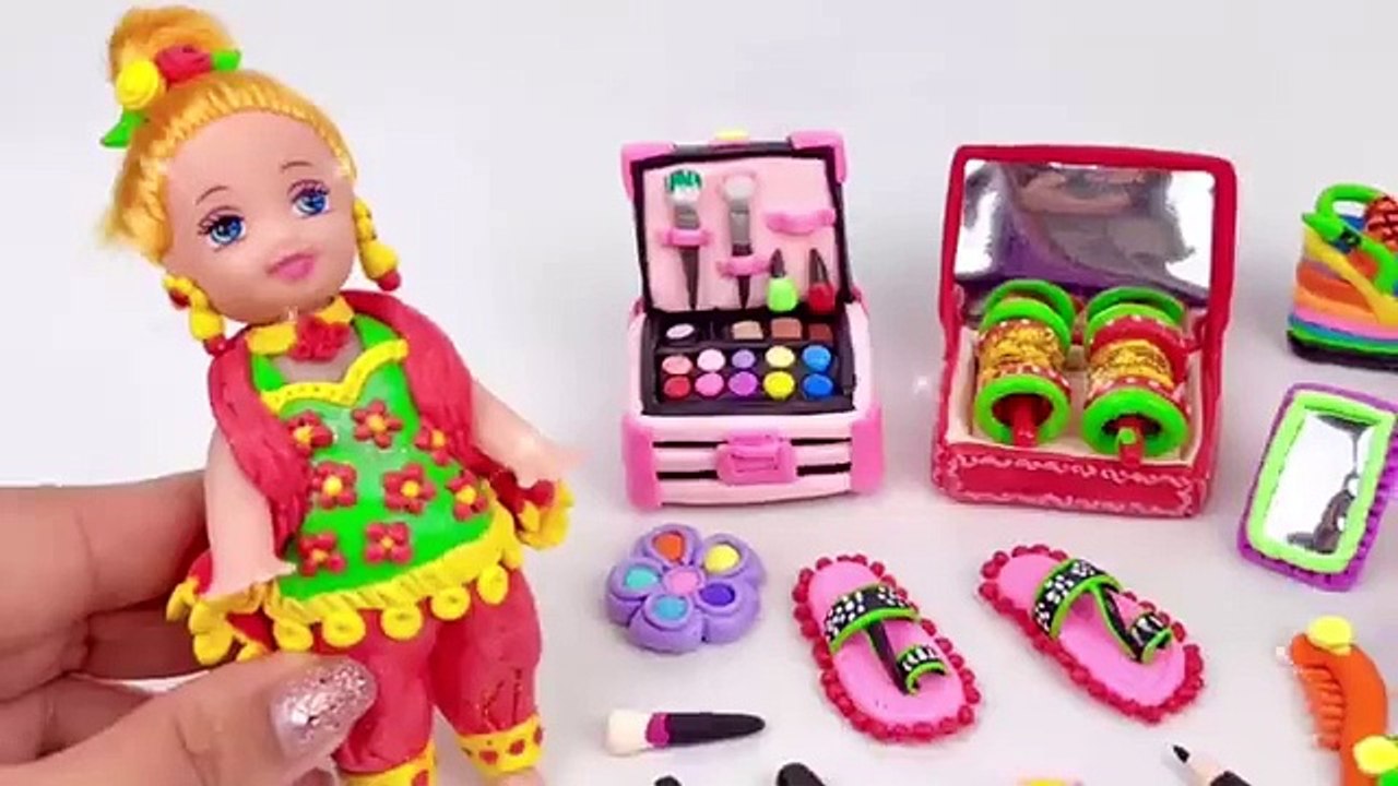 DIY How to Make Polymer Clay Miniature Doll Shoes, Makeup Set _ DIY Miniature Footwear _ #Dolliyon