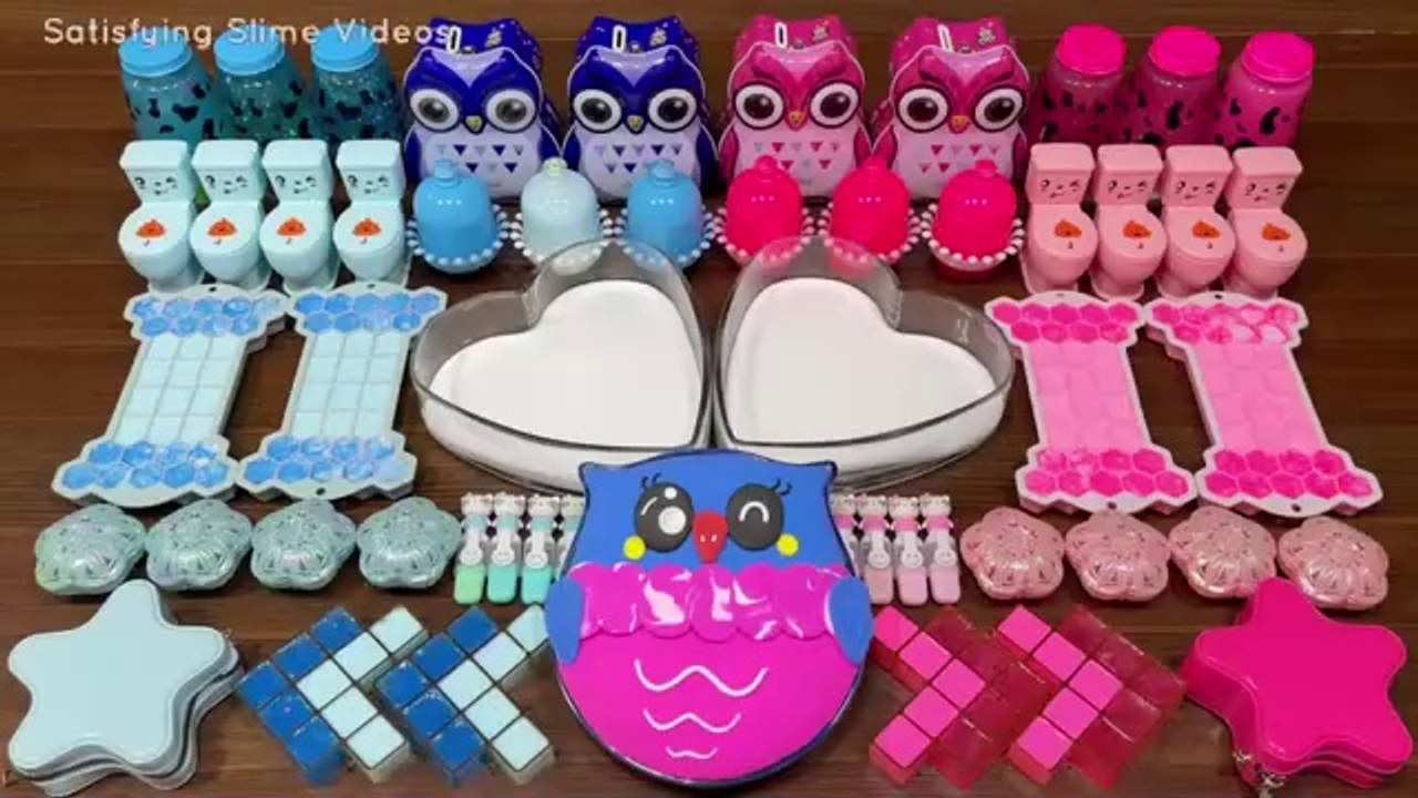 OWL BLUE vs PINK I Mixing random into Glossy Slime