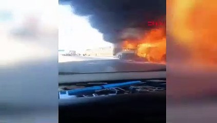 BURSA Seyir halindeyken alev alan yolcu otobüsü yandı