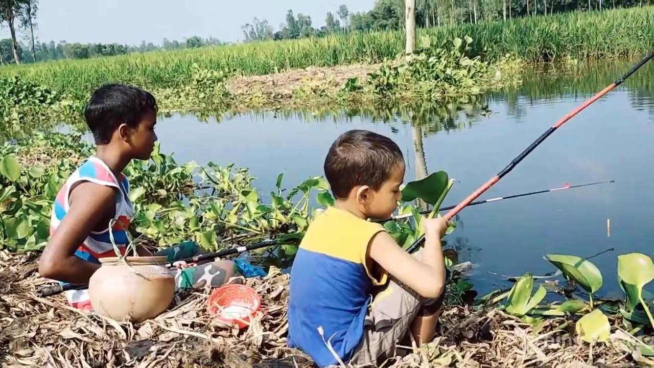Two Small Boys Master Hook Fishing in the Village River | Unbelievable Catch
