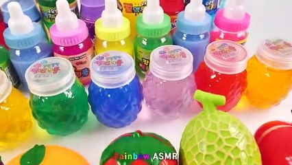 Pool into Mixing All My Glossy Slime & Fruit Cutting ASMR for kids