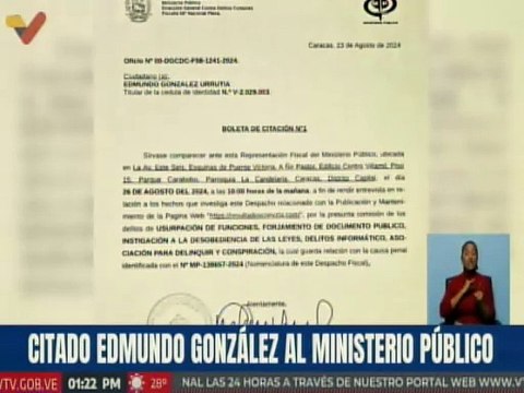MP citó a Edmundo González por investigación de usurpación de funciones de los Poderes Públicos