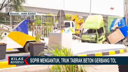 Truk Tabrak Beton Gerbang Tol Pondok Gede Timur 1 di Bekasi! Diduga Akibat Sopir Mengantuk