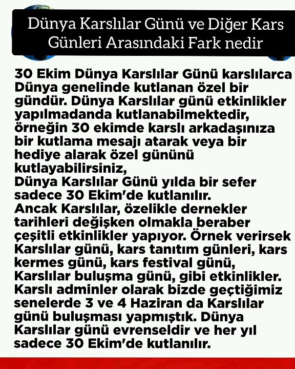 Dünya Karslılar Günü ve Diğer Kars Günleri Arasındaki Fark nedir?