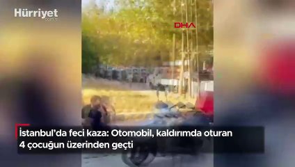 Otomobil, kaldırımda oturan 4 çocuğun üzerinden geçti!