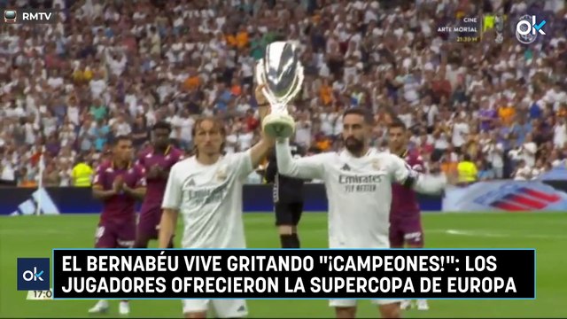 El Bernabéu vive gritando ¡campeones! : los jugadores ofrecieron la Supercopa de Europa