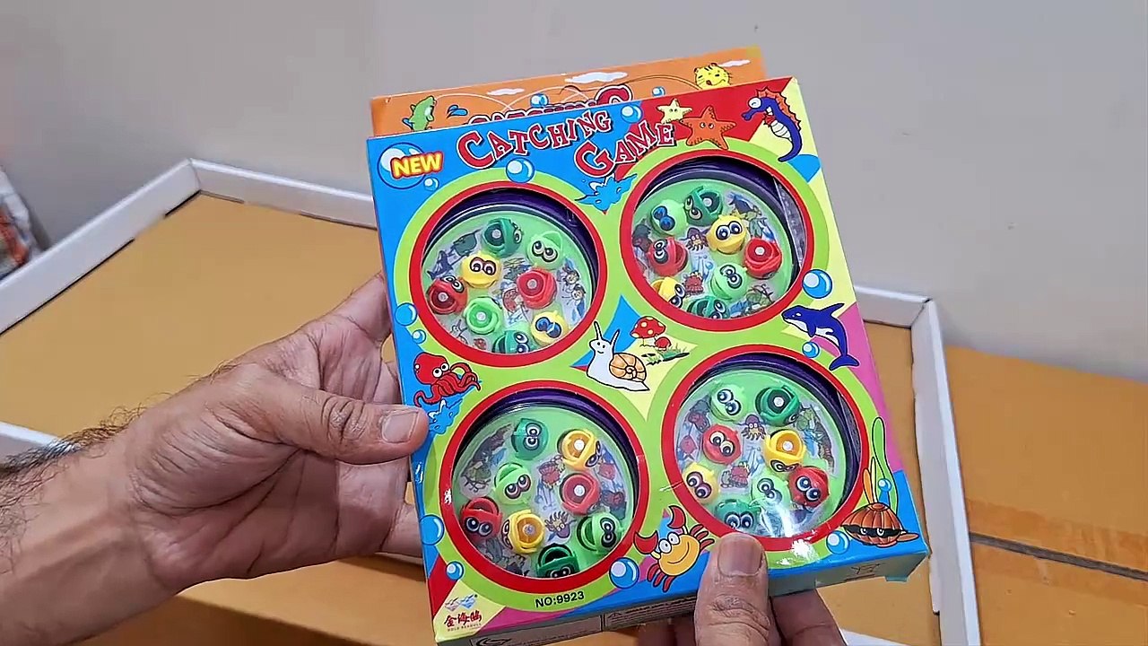 Unboxing and Review of Musical Rotating Fish Catching Game Fishing Games for Kids Include 32 Pieces Fishes and 4 Fishing Rod for Kids