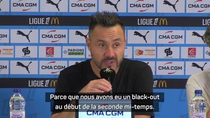 Marseille - Un De Zerbi en colère ne comprend pas le "black-out" de 20 min en 2ème période