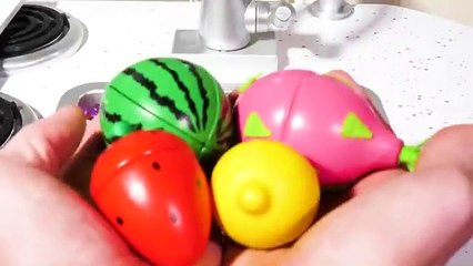Learn Fruit and Vegetable Names for Kids with Toy Kitchen Cooking Party!