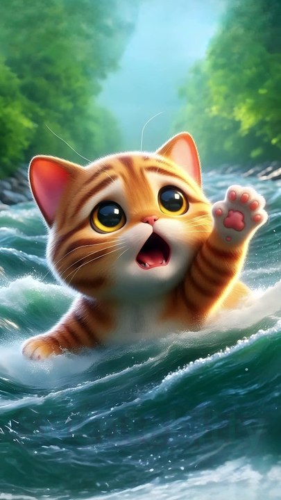 The little orange cat, after rigorous training, vows to take revenge and save the kittens’ fate!”    #socutekitty #aicats