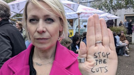 Cora Bissett protests Scottish Government funding cuts