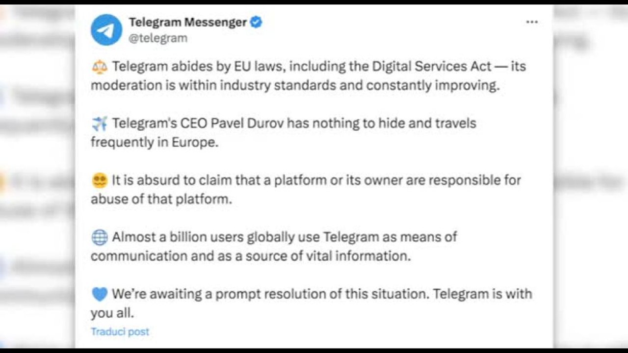 Telegram replica alle accuse su X: "Durov non ha nulla da nascondere"