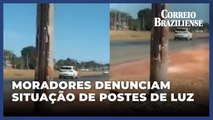 Postes de iluminação pública têm riscos de cair em rodovia