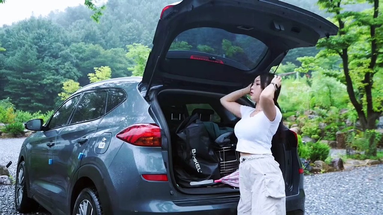 Camping in the rain || Cool Summer rainy day escape to heat