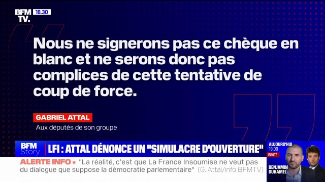Gabriel Attal estime que la censure d'un gouvernement NFP serait inévitable