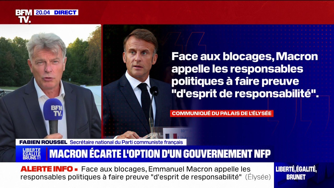 Fabien Roussel (PCF) dénonce un "enfumage", après le refus d'Emmanuel Macron de nommer le NFP à Matignon