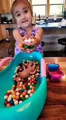 ASMR! Cute Baby Girl & Baby Doll Play with Gumballs in the Bath #satisfying #asmr #shorts #baby