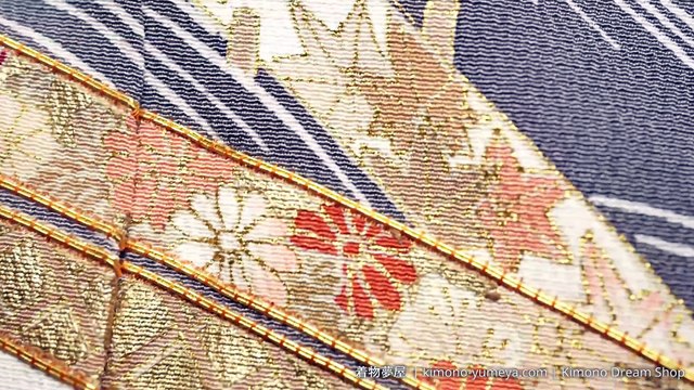 Dark Grey Tomesode with Chrysanthemums, Kikyou, Ocean Waves - Vintage Textured Chirimen Silk Kimono For Women Bamboo, Kaede, Pine Trees, Tachibana