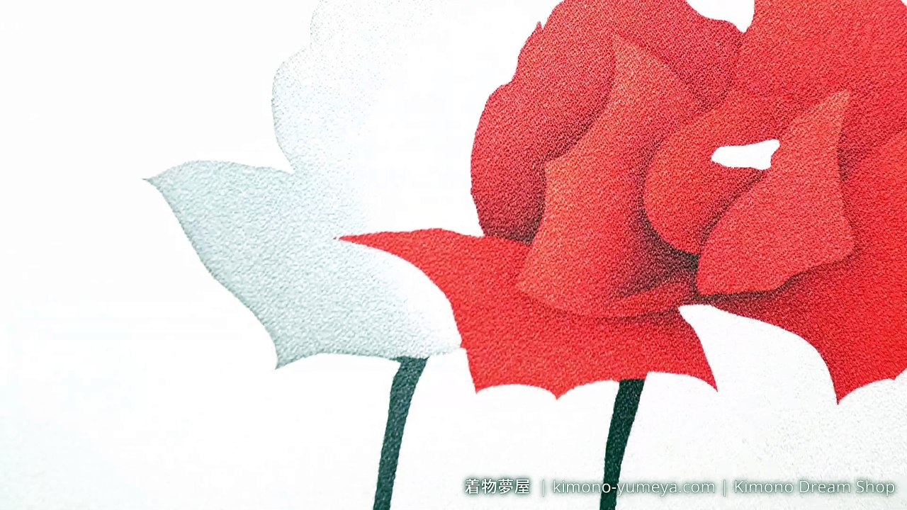 Vintage Retro Light Grey Tsukesage with Red & Grey Peonies - Hand Painted Soft, Smooth Shusu-Ori Silk Kimono For Women  - Kimono Dream Shop