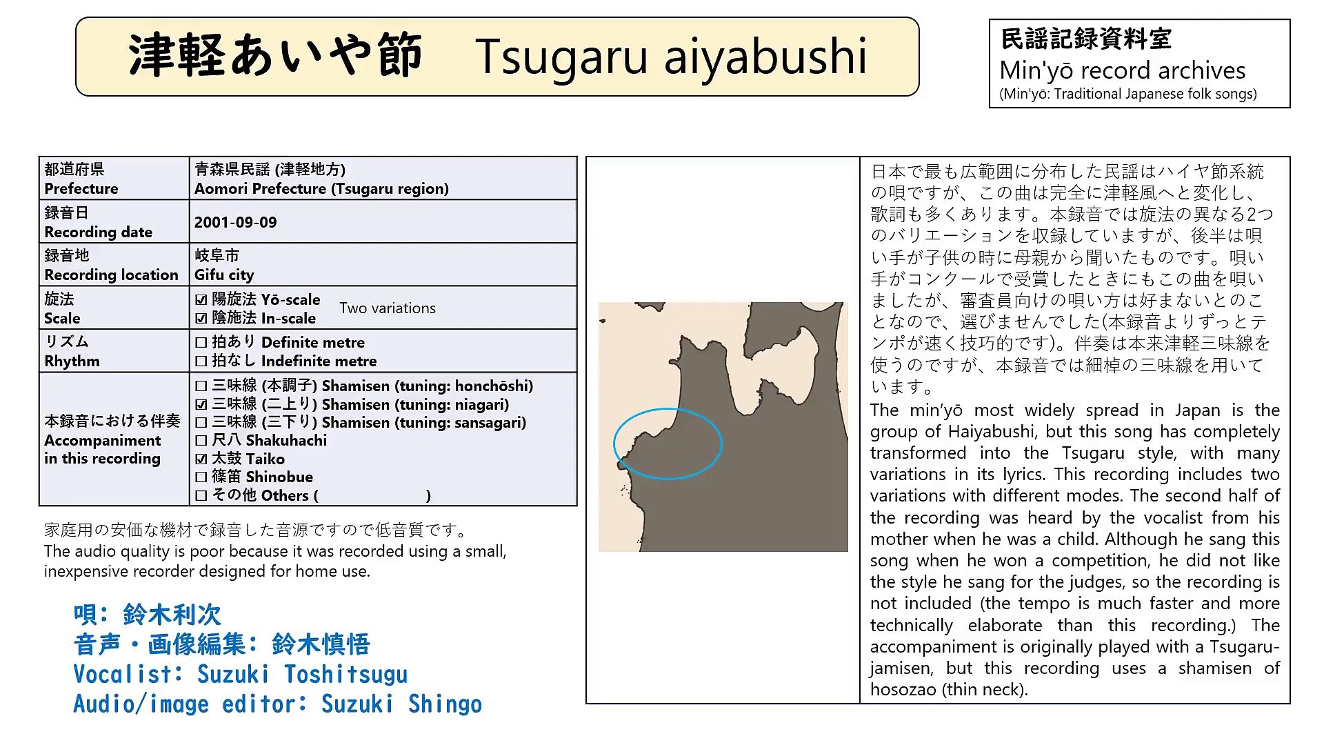 ⁣Tsugaru aiyabushi [Min'yō (traditional Japanese folk songs)] 津軽あいや節 (日本民謡)