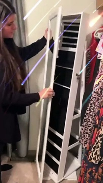 YITAHOME 360° Rotating Jewelry Armoire, Lockable Jewelry Cabinet with Full Length Mirror, Large Capacity Floor Standing Jewelry Organizer with Rear Storage Shelves for Bedroom, Cloakroom, Walnut